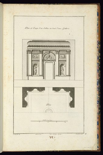 Plan et Coupe d'un Sallon au bout d'une Gallerie