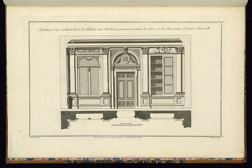 Elévation d'un Cabinet Orné de Pilastre avec Armoires pouvant contenir des livres ou des Morceaux d'histoire Naturelle