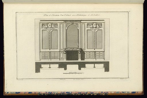 Plan et Elévation d'un Cabinet avec Bibliothèques et Médaillers