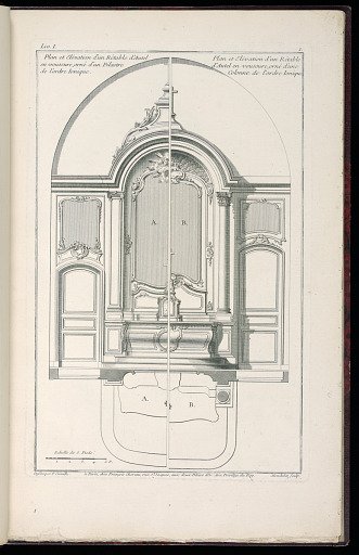 Plan et Elévation d’un Rétable d’Autel en voussure, orné d’un Pilastre de l’ordre Ionique. / Plan et Elévation d’un Rétable d’Autel en voussure, orné d’une Colonne de l’ordre Ionique.