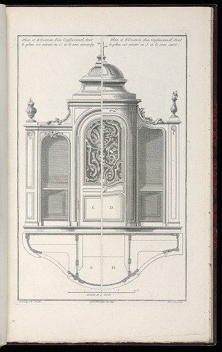 Plan et Elévation d’un Confessional dont le plan est ceintré en S. et le coin arrondy / Plan et Elévation d’un Confessional, dont le plan est ceintré en S. et le coin carré