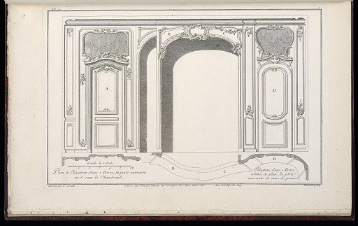 Plan et Elévation d’une Alcove, la porte ouvrante en S. sous la Chambranle / Elévation d’une Alcove ceintrée en plan, la porte ouvrante en anse de panier
