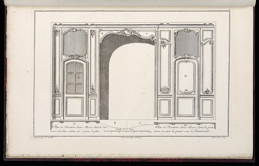 Plan et Elévation d’une Alcove dont la traverse est d’un ceintre en S. pour le plan / Plan et Elévation d’une Alcove, dont la porte ouvre en anse de panier sous le Chambranle