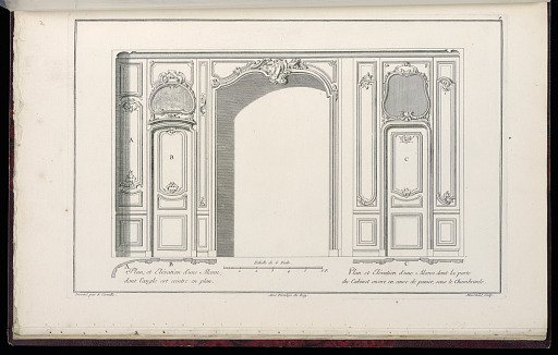 Plan et Elévation d’une Alcove dont l’angle est ceintre en plan / Plan et Elévation d’une Alcove, dont la porte du Cabinet ouvre en anse de panier, sous le Chambranle
