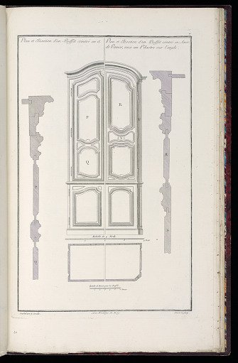 Plan et Elévation d’un Buffet ceintré en S. / Plan et Elévation d’un Buffet ceintré en Anse de Panier, avec un Pilastre sur l’angle.