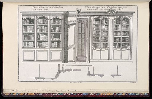 Plan et Elévation d’une Bibliotheque, avec un pied cormier / Plan et Elévation d’une Bibliotheque, orné d’une arriere-voussure en oreille d’âne