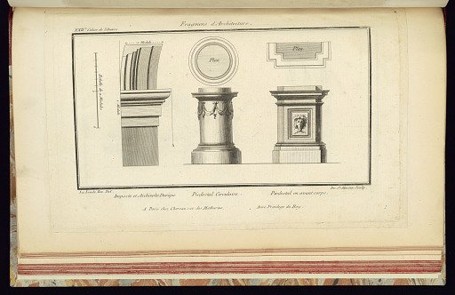 Imposte et Archivolte Dorique. Piedestal Circulaire. Piedestal en avant corps.