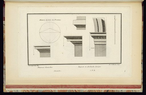 Diverses Corniches. Imposte et Archivolte Ionique.