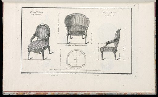 Fauteuil Oval en Cabriolet, Gondole ou Fauteuil de Bureau, [et] Profil du Feuteuil en Cabriolet