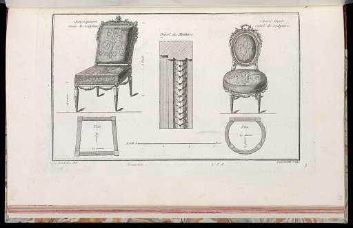 Chaise quarrée Ornée de Sculptures [et] Chaise Ovale Ornée de Sculptures