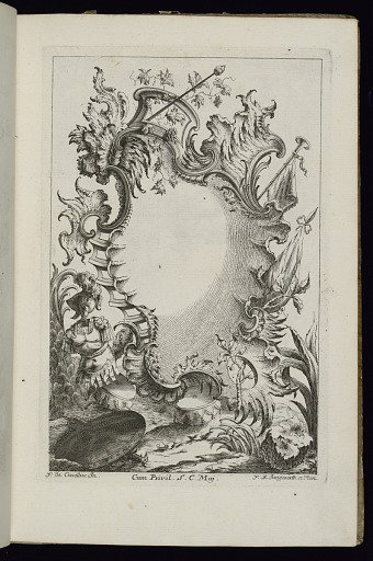 Cartouche with Wine Leaves and Drums