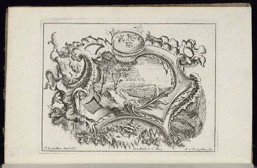 Cartouche with Putto Blowing Conch
