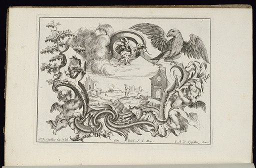 Cartouche with Dragon and Bird