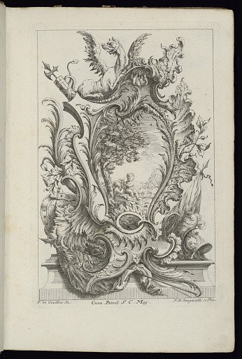 Cartouche with a Dragon and Armorial Trophy