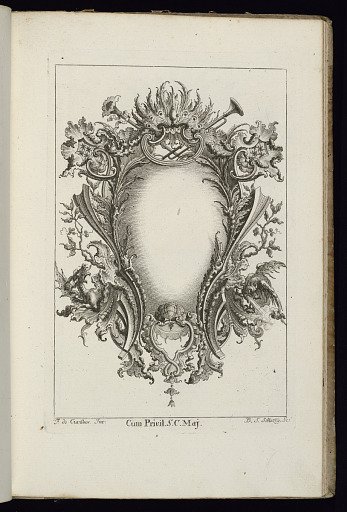 Cartouche with Trumpets and Dragons