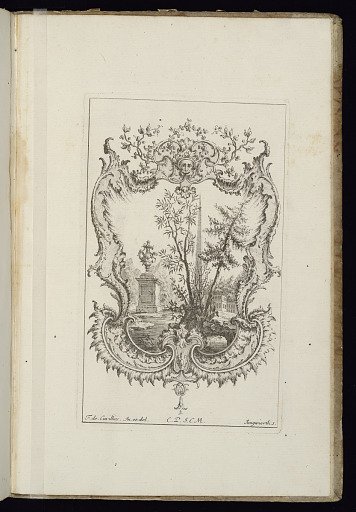 Cartouche with Garden Scene