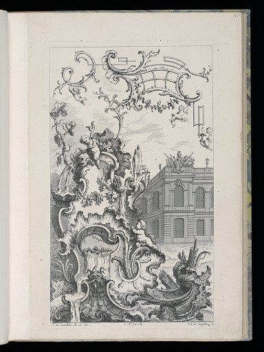 Cartouche with Fountain and Building