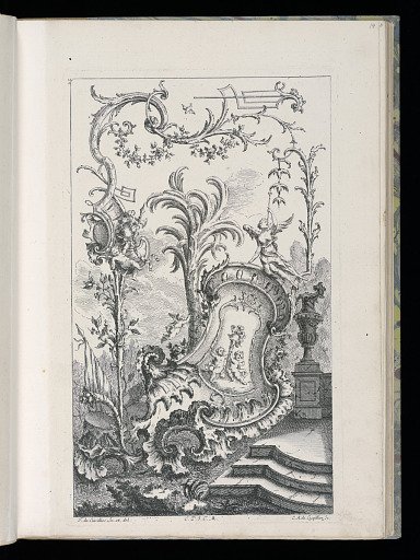 Design for Cartouche with Putti Supporting Helmet