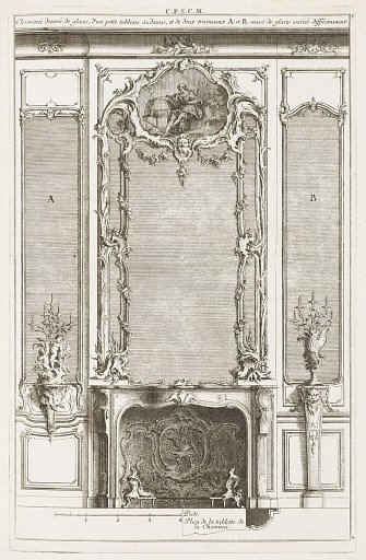Chiminée decorée de glaces (Fireplace Decorated with Mirrors), in Livre de décoration de lambris (Book of Panelling Decoration)