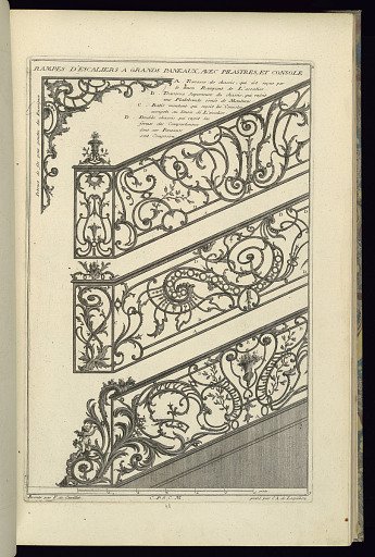 Rampes d'Escaliers a Grands Paneaux, avec Pilastres, et Console