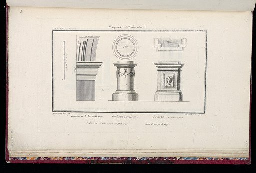 Imposte et Archivolte Dorique. Piedestal Circulaire. Piedestal en avant corps.