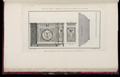 Plan et Elévation d'une Commode enrichie de Marqueteries