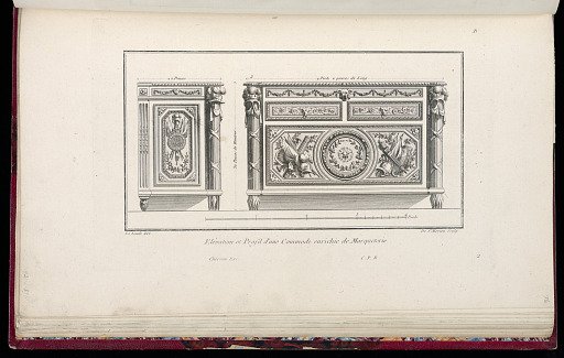 Elévation et Profil d'une Commode enrichie de Marqueterie