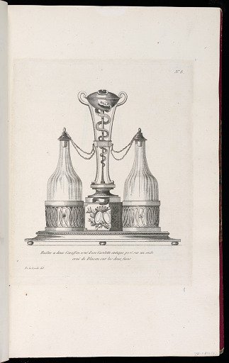 Huilier à deux Caraffon orné d'une Casolette antique posé sur un socle orné de Blason sur les deux faces