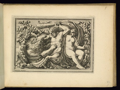 Panel Design with a Centaur and a Lion Fighting