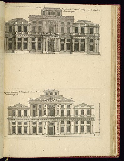Elevaon de l’Entrée de Monsr. Jabba (Upper Plate) / Elevation du devant de l’Edifice de Monsr. Jabba (Lower Plate)