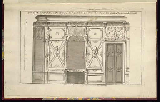 Costé de la Cheminée d’un Cabinet garni de glaces tableaux et ornems. avec paneaux a la Chinse. du dessein du Sr. Blondel