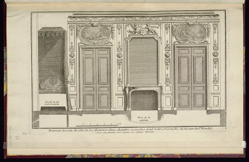 Nouveau dessein du côte de la cheminée d’une chambre a coucher dont le lit est en niche du dessein du Sr. Blondel