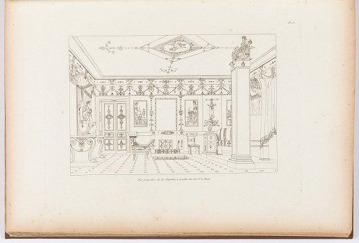 Vue perspective de la Chambre à coucher du Cit. V à Paris (Perspective View of the Bedroom of Cit. V in Paris), plate 13, in Recueil de décorations intérieures (Collection of Interior Decorations)