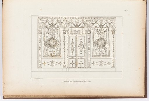 L'une des face de la Chambre à coucher de Mme. G. à Paris (One of the Walls of the Bedroom of Mme. G. in Paris), plate 37, in Recueil de decorations interieures (Collection of Interior Decorations)