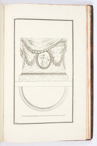 POELE circulaire couronné d’un draperie, orné de médaillons et guirlandes, d’un genre neuf et très-galant