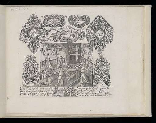 Gunmakers Workshop Surrounded by Ornament and Names of Parisian Gunmakers