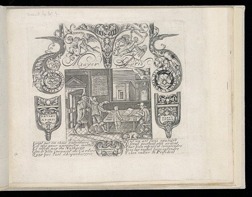 Interior Scene with a Solicitor/ Lawyer Surrounded by Ornament and Names of Parisian Gunmakers