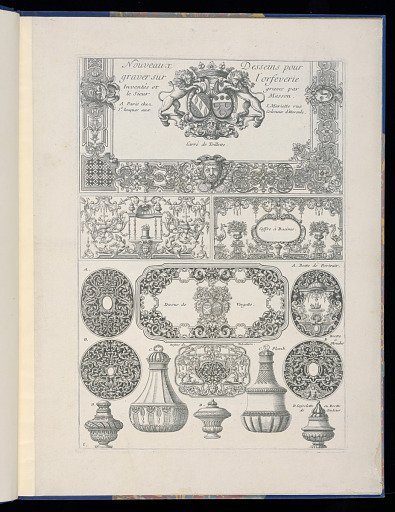 Title Page and Goldsmith’s Designs for Boxes and Bottles