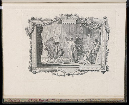 A winged Genius Gives Orders for the Arrangement of a Gallery of Paintings