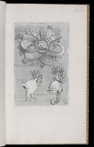 Design for a Military Trophy and Two Helmets