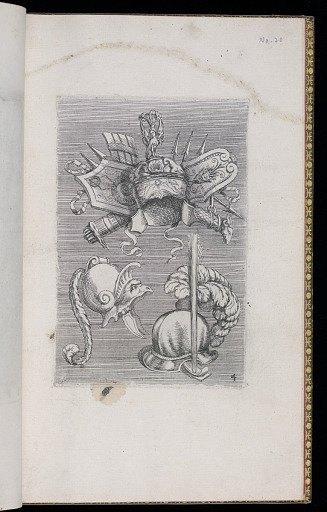 Design for a Military Trophy and Two Helmets