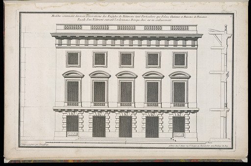Façade d'un Bâtiment suivant l'ordonnance Dorique élevé sur un soubassement
