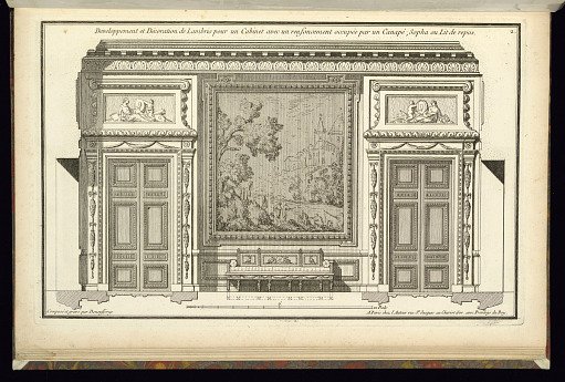 Developpement et Décoration de Lambris pour un Cabinet avec un renfoncement occupée par un Canapé, Sopha ou Lit de repos