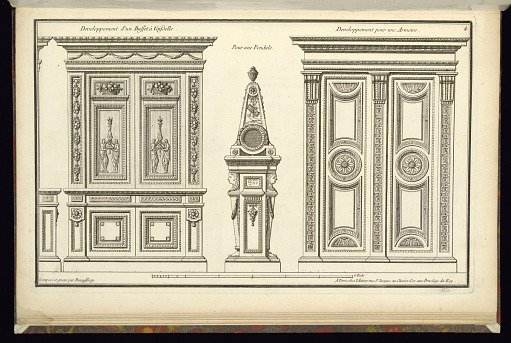 Developpement d'u Buffet à Vaißelle [...] Pour une Pendule [...] Developpement pour une Armoire