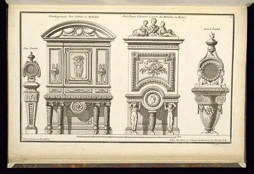 Petite Pendule [...] Developpement d'un Cabinet our Médailler [...] Autre Espece d'Armoire à serrer des Medailles ou Bijoux [...] Grande Pendule