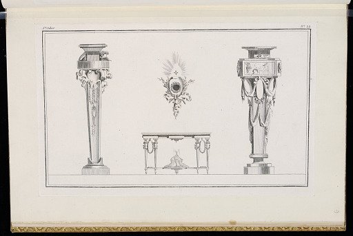 Designs or Gueridons (Plinths), Console Table, and Cartel Clock Case