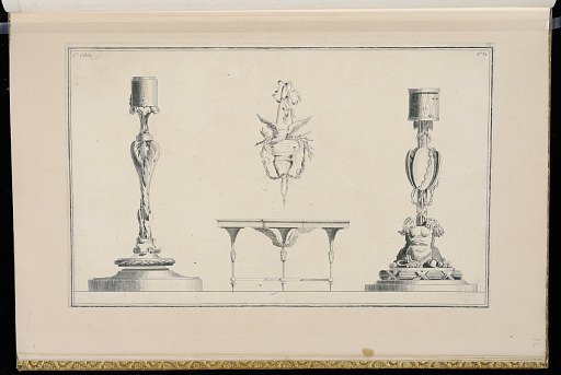 Designs for Candlesticks, Console Table, and a Trophy