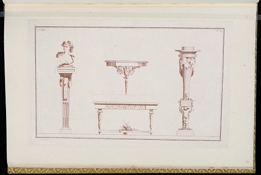 Designs for a Plinth with a Portrait Bust, Candlestick, and Console Tables