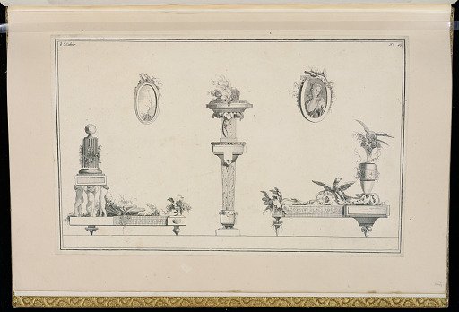 Designs for Andirons, Oval Medallions, and an Incense Burner