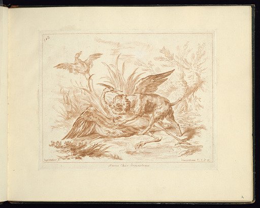 Hunting Scene with a Dog Attacking a Bird